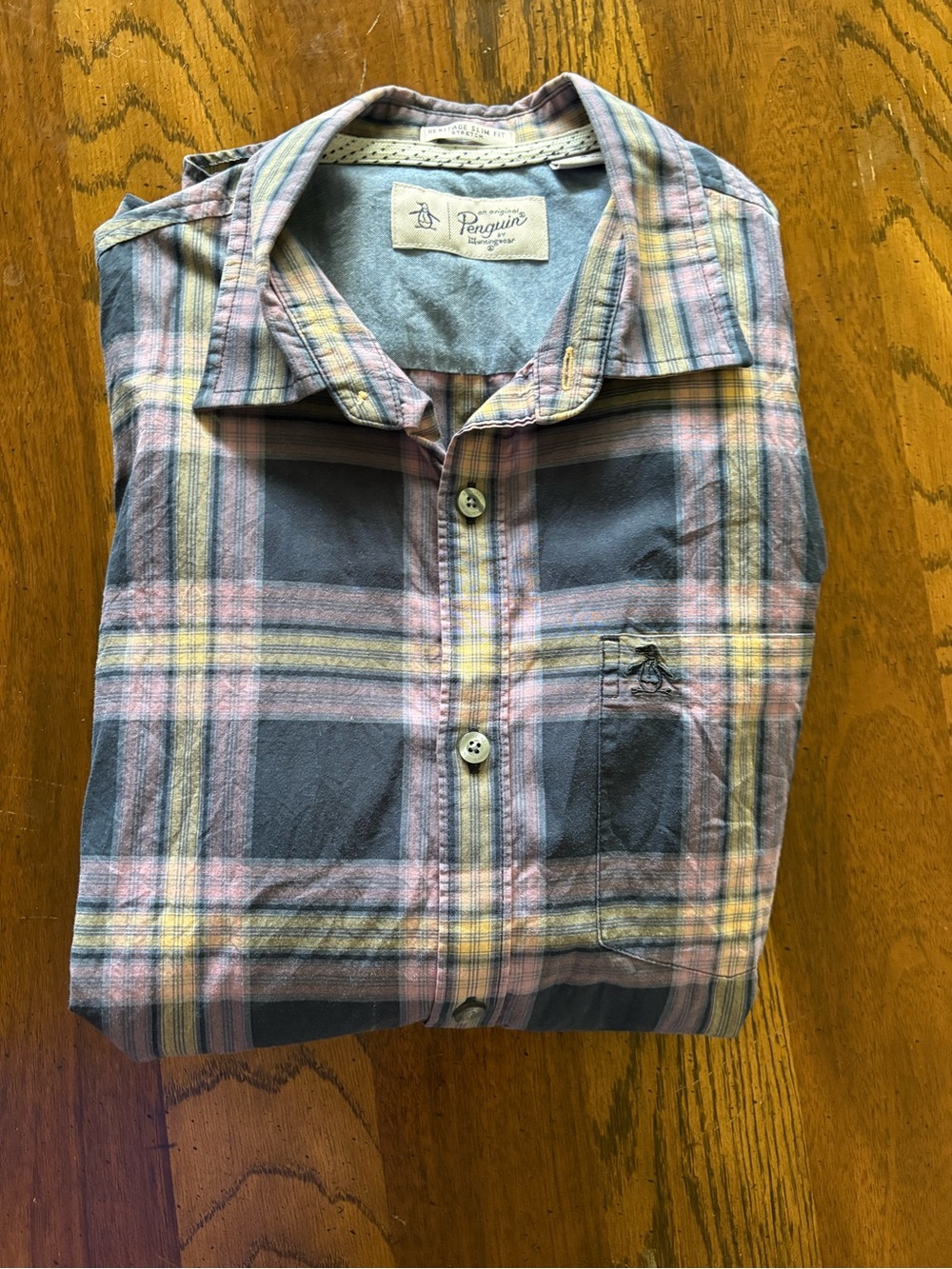 Original Penguin Plaid Button-Up Shirt in Blue, Pink & Yellow